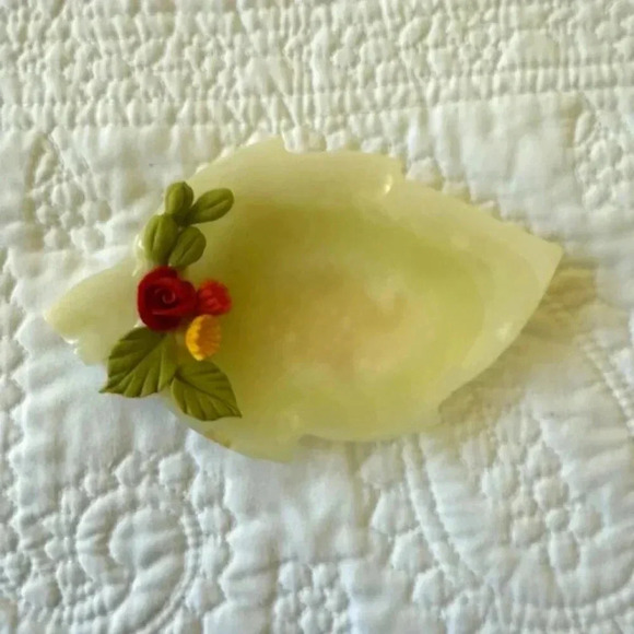 vintage carved stone leaf jewelry dish